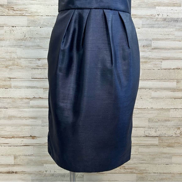 Jenny Yoo Cadie Bow Detail Shantung Sheath Dress Size 4 Navy Pockets Sleeveless - Picture 5 of 17
